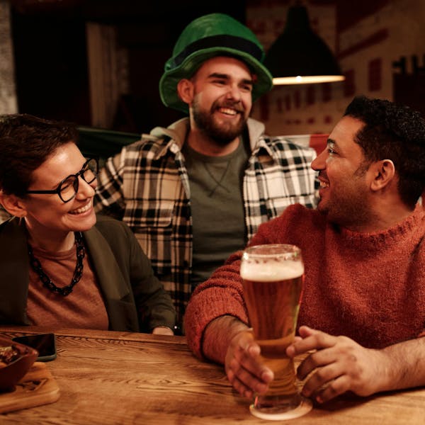 Customers at a restaurant on St. Patrick's Day. 