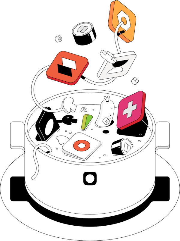 Several top delivery app icons falling into a pot with Otter's logo on it. 