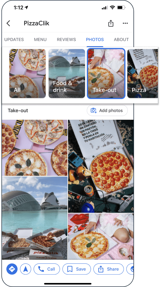 Image of a restaurant's photos on its Google Business profile