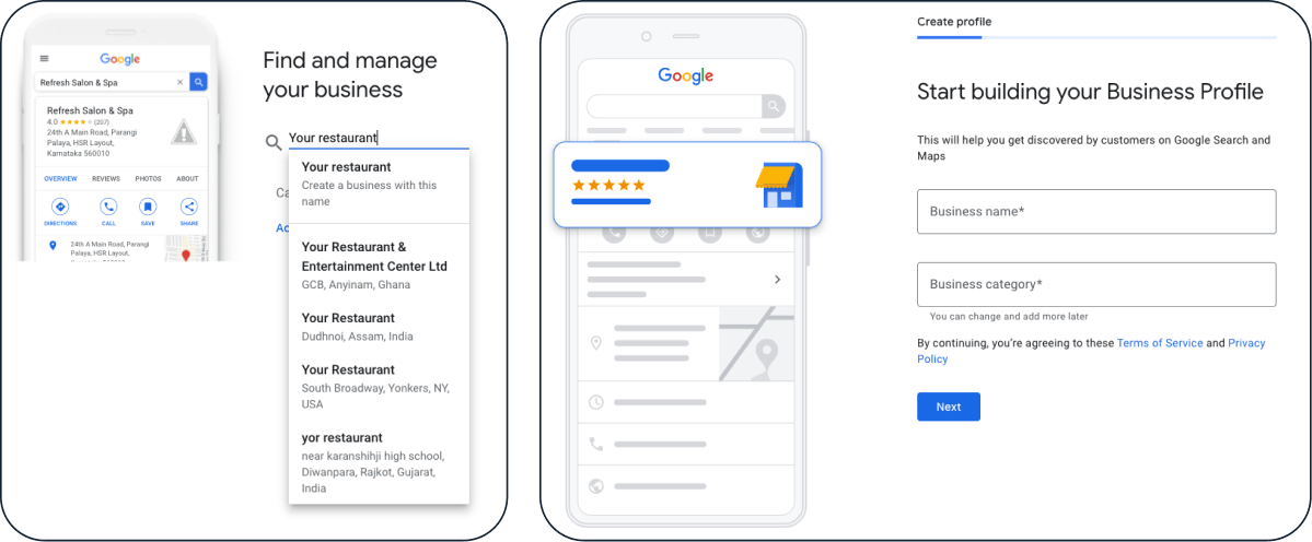Image that shows how you can create or claim your restaurant's Google Business profile